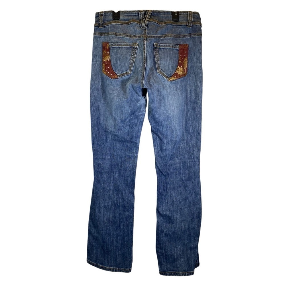 DEPARTMENT OF PEACE Women's size 10 denim bootcut distressed embellished jeans - Picture 6 of 11